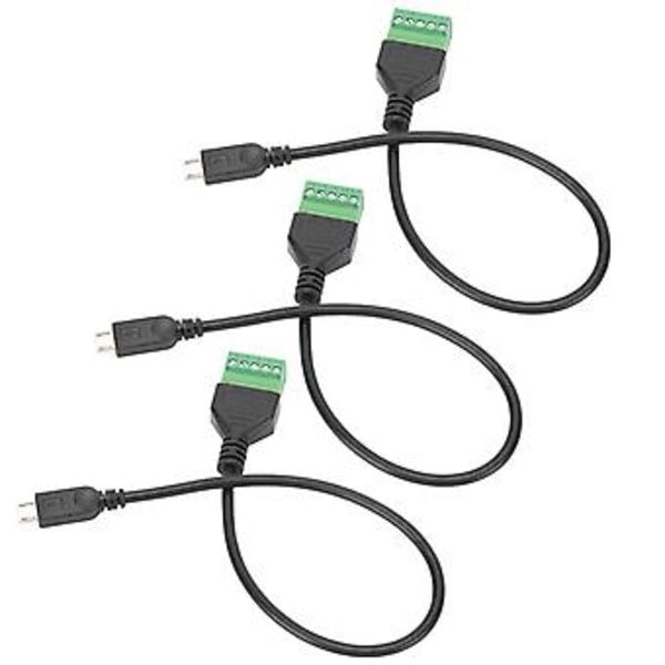 3 stk. Micro USB 5-pinners hann til 5-pinners skrue med skjold Lødfri terminalpluggadapterkabel
