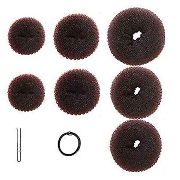 Hårknute Bun Maker Sett 7 Deler Hårknute Donut 10 Deler Hårnåler og 5 Deler Elastiske Bånd Hårknute Former Sett