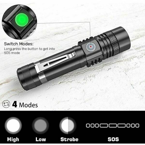 USB-laddningsbar ficklampa mini bärbar starkt ljus långskott zoom, 2 st