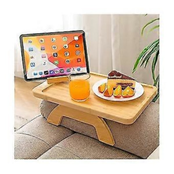 Bambu Soffbricka Bord Kläms Fast Sidobord För Breda Soffor Arm, Vikbar Soffbricka Med 360 Rotation