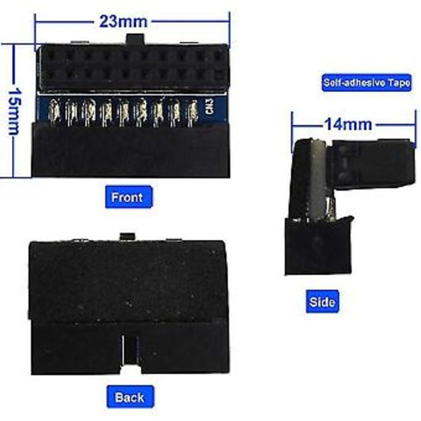 2 kpl USB 3.0 20-nastainen uros-naaras L-käännös 90 asteen suorakulmainen virtasovitin emolevylle