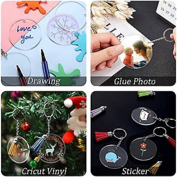 Akryl Nøkkelring Emner, 120 stk Akryl Ornament Emner Kit Inkludert Akryl Emner, Nøkkelring Dusker