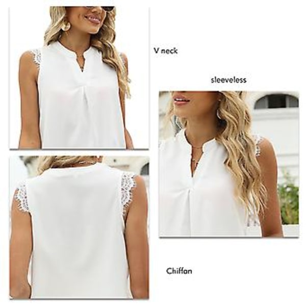 Tanktopp for kvinner V-hals Blondekant Løs Passform Ensfarget Kul Chiffon Casual Skjorte for Daglig Bruk Hvit XL
