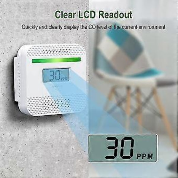 Kolmonoxiddetektorer, Bärbar CO-alarmdetektor med LCD Digital Display för Resor Hem