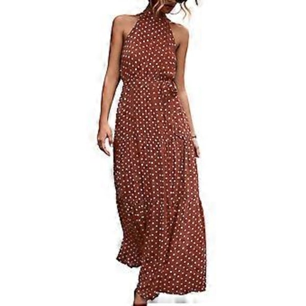 Trendy Kaffe Halterneck Ærmeløs Maxikjole - Åndbar Sommerdragt med Print, XL