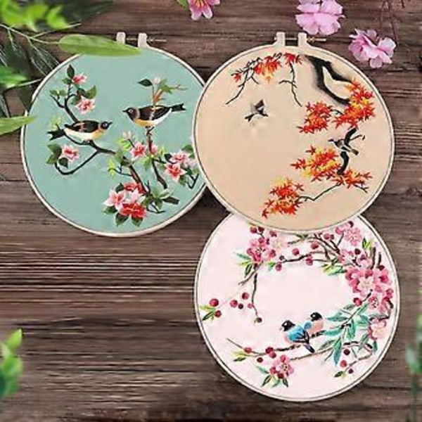3-pack Broderikit för Nybörjare, Kit för Vuxna Inkluderar 3 Broderityger med Fågelmönster