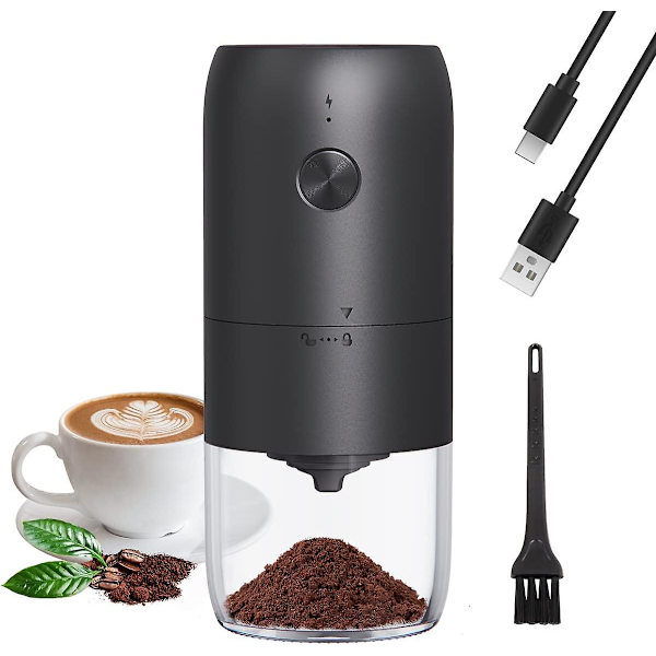 Elektriska kaffekvarnar, bärbar One Touch elektrisk kryddkaffebönskvarn med justerbar grovhet keramiska grader, med ren borste,