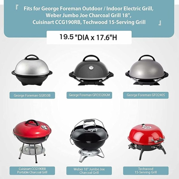 BBQ-överdrag, bärbart grillöverdrag, ersättning för George Foreman-grill 22460, kraftiga vattentäta grillöverdrag