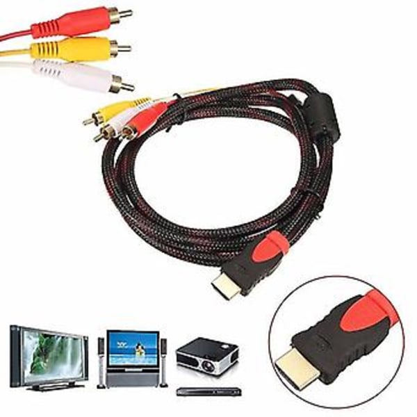 US 5ft til 3- Video O AV Compnt Konverter Adapter Kabel til HDTV
