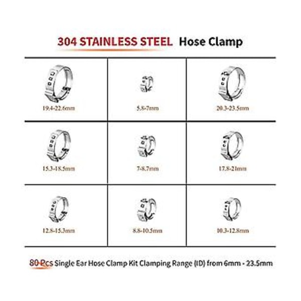 Less Steel Enkelt Öra Slangklämma Kit Cinch Krympringar Nypa För Pex Slangrör Fi