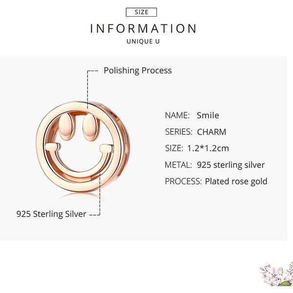 Smile Face Rose Gold Berlock 925 Sterling Silver Berlocker Passar Reflexion Armband Och Halsband Present