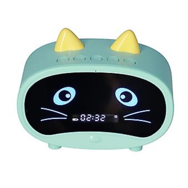 Mini Tecknad Högtalare Multifunktionell Söt Kattöra Design Smart Set Dubbla Väckarklockor för Sovrum Kontor Grön