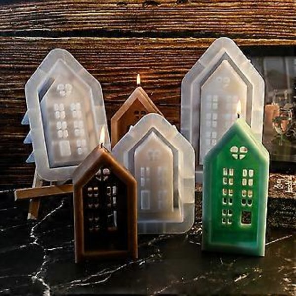 Hus Ljusstake Silikonform DIY Handgjorda Fönsterhus Gips Betong Harts Ljusstakar Hantverk Gjutformar S