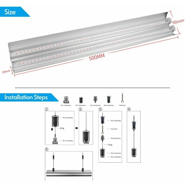 50cm 18W Full Spectrum Plantevækstlys til Ophængning af To Vækstrimler med Lysdækning til Indendørs Planter