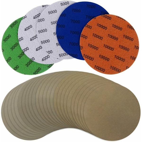 25ps Round Sandpaper, Round Wet Dry Sanding Discs Grit, Hook and Loop Sanding Discs for Electric Sander 3000/4000/5000/7000/10000,