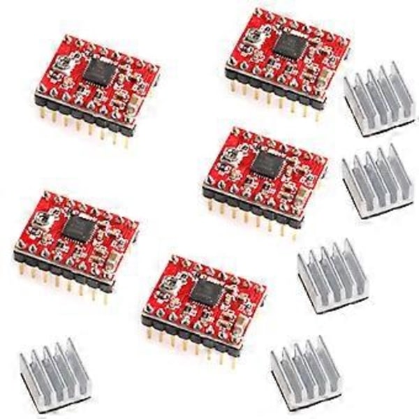 5st A4988 StepStick Pololu Stegmotordrivarmodul + Kylfläns för RepRap 3D Ramps
