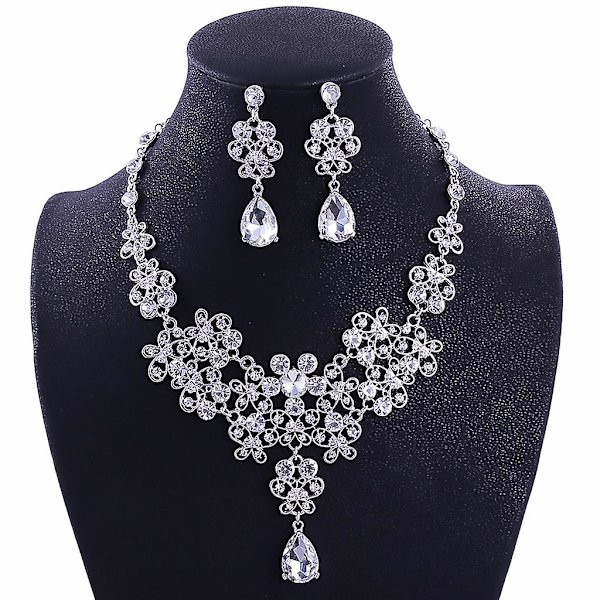 Brudepike Prom Brud Krystall Ørepynt Rhinestone Halskjede For Kvinner Bursdag
