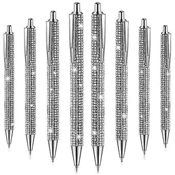 8 stk. Søde kuglepenne med bling-diamanter, jule-rhinsten, gave, metal kuglepen, fancy, glitrende krystal C