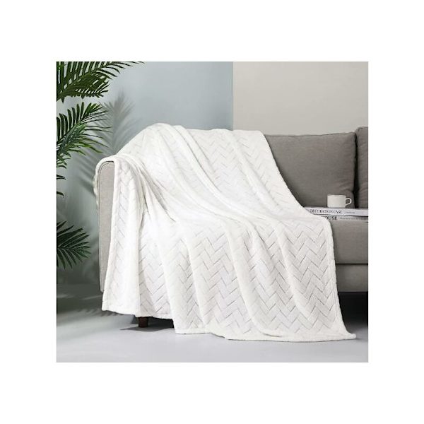 Myk plysj teppe, Queen Size sofa teppe, mykt og fluffy sofa dekorativt teppe - koselig og lett, hvitt, 127 x 152 cm