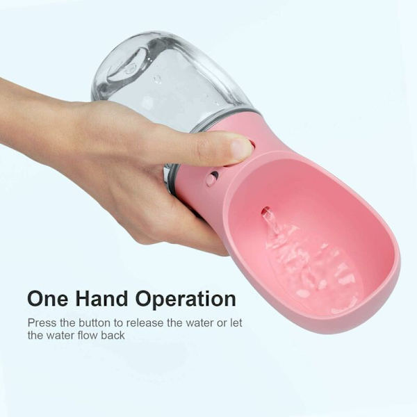 Pet Vann Dispenser Antibakteriell Mat Grade Lekkasjesikker Hund Katt Utendørs Reise Drikkeflaske Skål-350ml Hund Gave (Rosa)