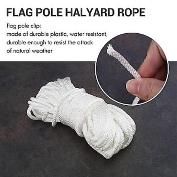 15 meter x 6 mm flaggstångslina med 4 st flaggstångskrokar, utomhustillbehör för flaggstång