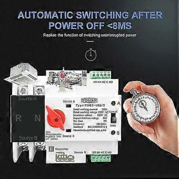 DIN-skena 2P ATS Dubbel Automatisk Omkopplare Elektriska Väljare Avbrottsfri 100A