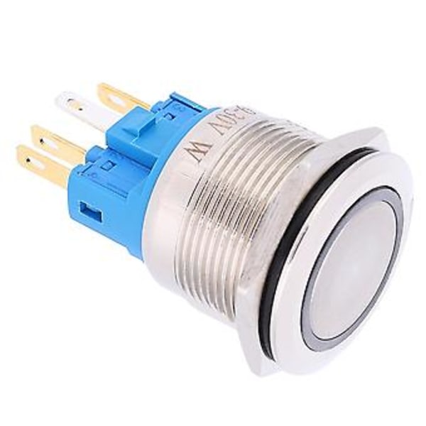 2st AC220V 22mm Ring Självlåsande 6-Pin Tryckknapp Rostfritt Stål Knapp Vit