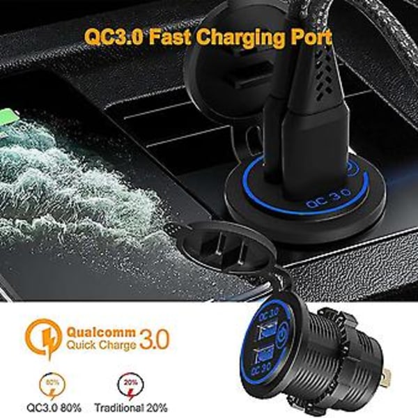 Qc 3.0 USB Billaderkontakt med berørings S Hurtigladeuttak for 12V-24V Sykkelbåt