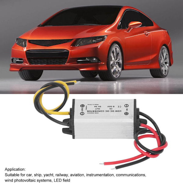 2 stk DC 8-50V til 5V 3A 15W Buck-omformer Spenningsregulator for Bil Båt Yacht Jernbane Luftfart