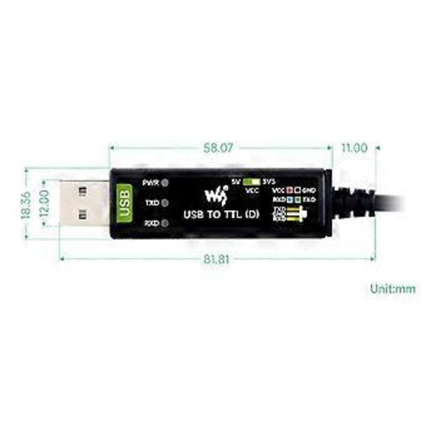 Teollinen USB - TTL (D) -sarjamoduulikaapeli FT232RNL 300bps-3Mbps 5 sarjaportin virheenkorjausmoduulille