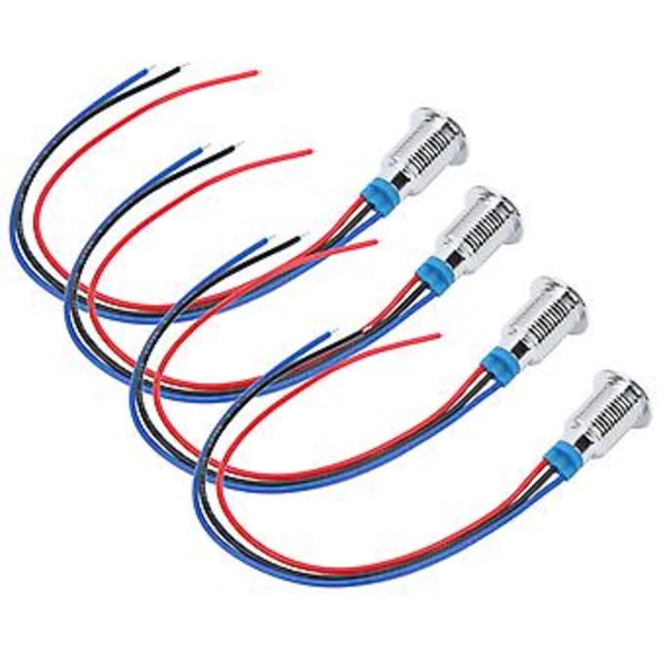 4 Sæt Præ-kablede Runde LED'er Vandtætte 2-farvede Indikatorlys Fælles Anode 10mm 12-24V (Rød og Blå)