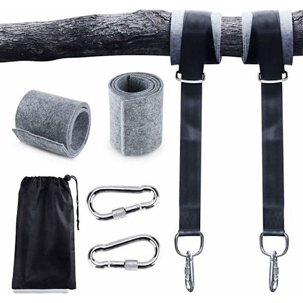 Hängmattsremmar, 2 set med 2x150 tunga hängande gungremmar med D-ringar och tjockare dynor, två karbinhakar, maximal belastning 500 kg för hängmatta