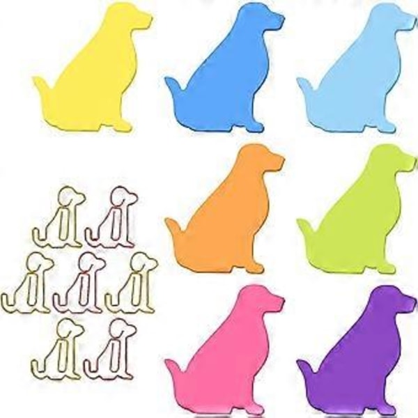 Söta Hund Klisterlappar Med Gem, Tecknad Djur Självhäftande Notiser Indexflikar Hundform Markörer Flaggor Memoblock 7 Pack 210 Ark