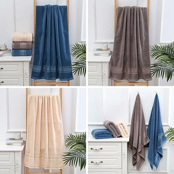 3 badlakan i 100 % bomull, stor storlek mjuk lyx och mycket absorberande, för bastu dusch simning badrum hotell resor (70x140CM