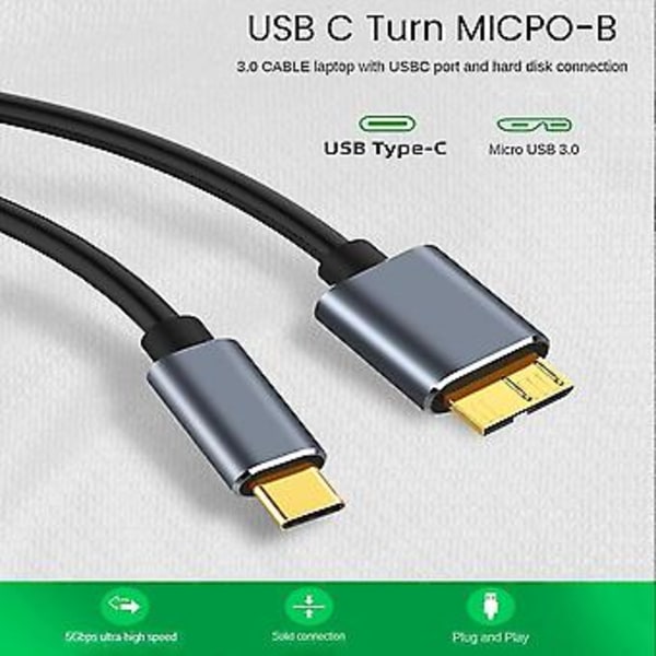 5gbps Usb Type C Til Micro-b 3.0 Kabel 3a Micro-b Ledning, 0.5m