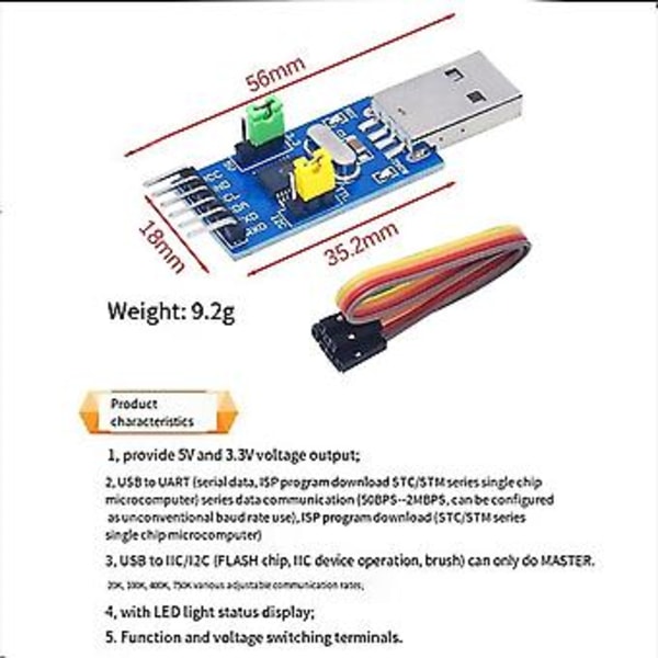 Usb til Iic Adaptermodul, Usb til Iic I2c Uart Konverter Adaptermodul Elektroniske Komponenter
