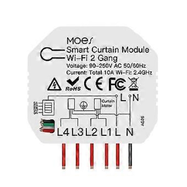 Tuya Smart WiFi 2 Gang Dobbelt Gardin Persienne Kontakt Modul Rullegardin Elektrisk Motor Smart Life App med Home Alexa