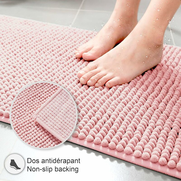 Skridsikker Chenille Bademåtte Super Absorberende og Maskinvaskbar til Badeværelse, Bruser, Badekar eller som Toiletmåtte Pink - 40x60 cm