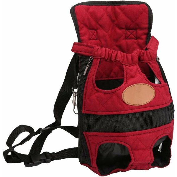 Ben-utanför hundhållare för husdjur, Hands-free justerbar ryggsäck resväska för liten medelstor valp Doggie Cat Bunny Breeds Outdoor L, röd