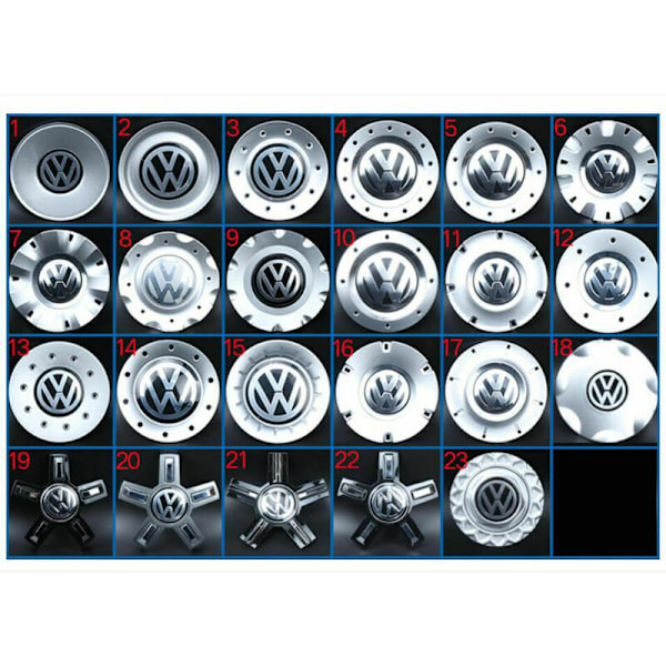 Sæt med 4 stk., autotilbehør, til VW hjulkapsler, reservedele til hjulkapsler - (diameter 16,2 cm)