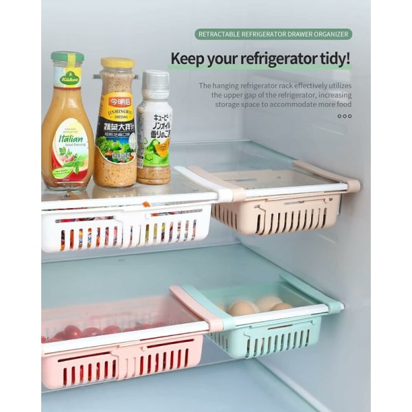 2 st kylskåpslådor, justerbar förvaringshylla kylskåpsavdelare skiktarrangör, glidande kylskåpslådearrangör kylskåpsförvaringslåda (2 st)