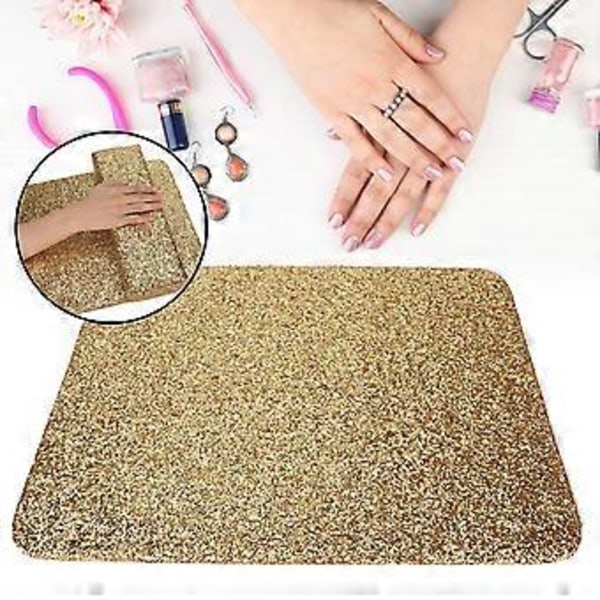 Skinnende Pailletter Neglekunst Bordmåtte Pude Pude Håndholder Håndhvile Manicure Værktøj Guld Pude