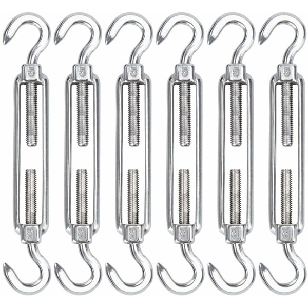 6 st M5 Spännare 304 Rostfritt Stål Hook & Eye Spännare, Justerbar Rep Spänningstråd Kabel, Tillbehör för Rep Kabel Markis Kläder an
