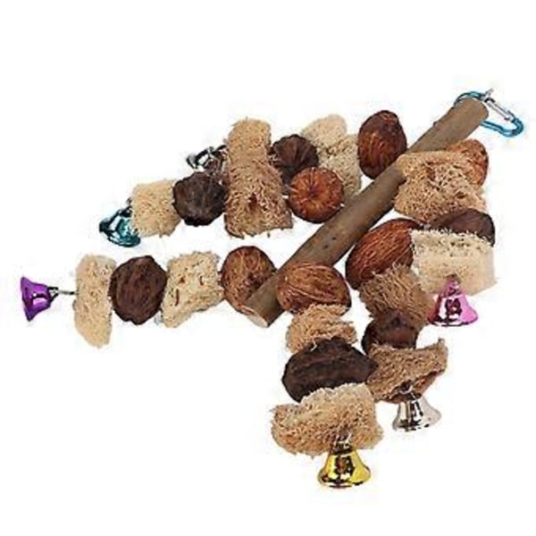 Papegoja Bitande Snöre Leksak Fågel Nöt Loofah Combo med Klocka Bur Hängande Fågel Bitleksaker