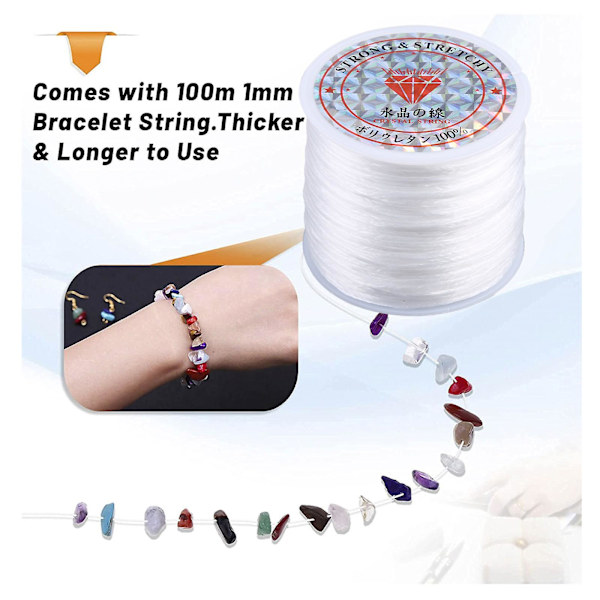 Enkel å knyte klar 1 mm diameter 100 meter elastisk snor for perlet smykker
