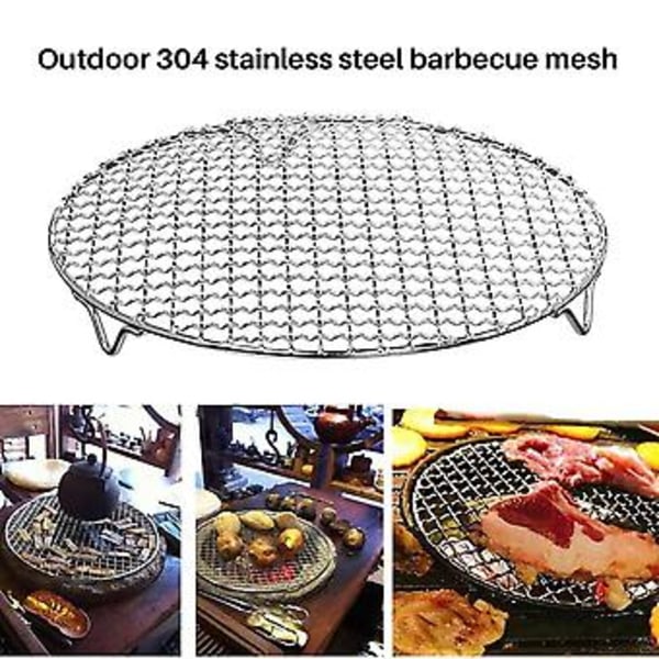304 Rustfrit Stål Multifunktionel Rund Grillnet Med Fod Grillrist Damp Bagerist Camping
