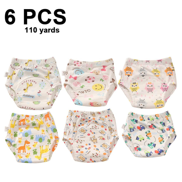 Genanvendelige babytræningsbukser i bomuld - Unisex vandtæt åndbart småbørnsundertøj - 6-pak i størrelse 100
