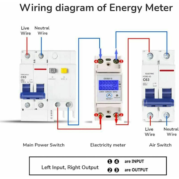 Enfas energiforbruk 5 - 80A 230v 50hz enfas energiforbruksberegning innstilling, beregning - dds015 skinnemontering, metro watt (230v 5-