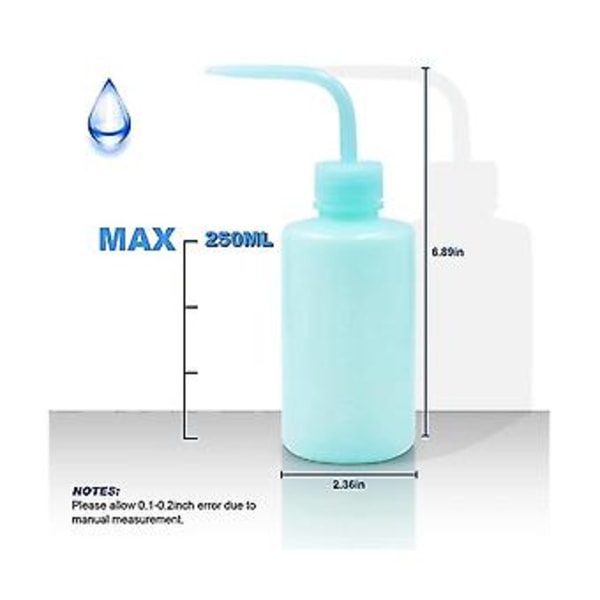 10 st 250ml Tvättblå Smal Hals Pressflaska Lab Plast Spillfri Böjd Hals Vattenkannor