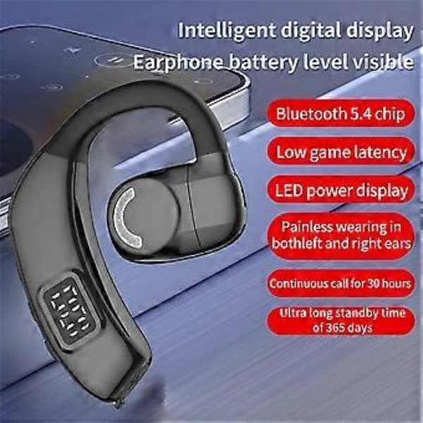 Bluetooth 5.4 Hörlurar med LED Digital Display Trådlöst Headset Enkel Handsfree HIFI Stereo Hörlur Lång Standbytid